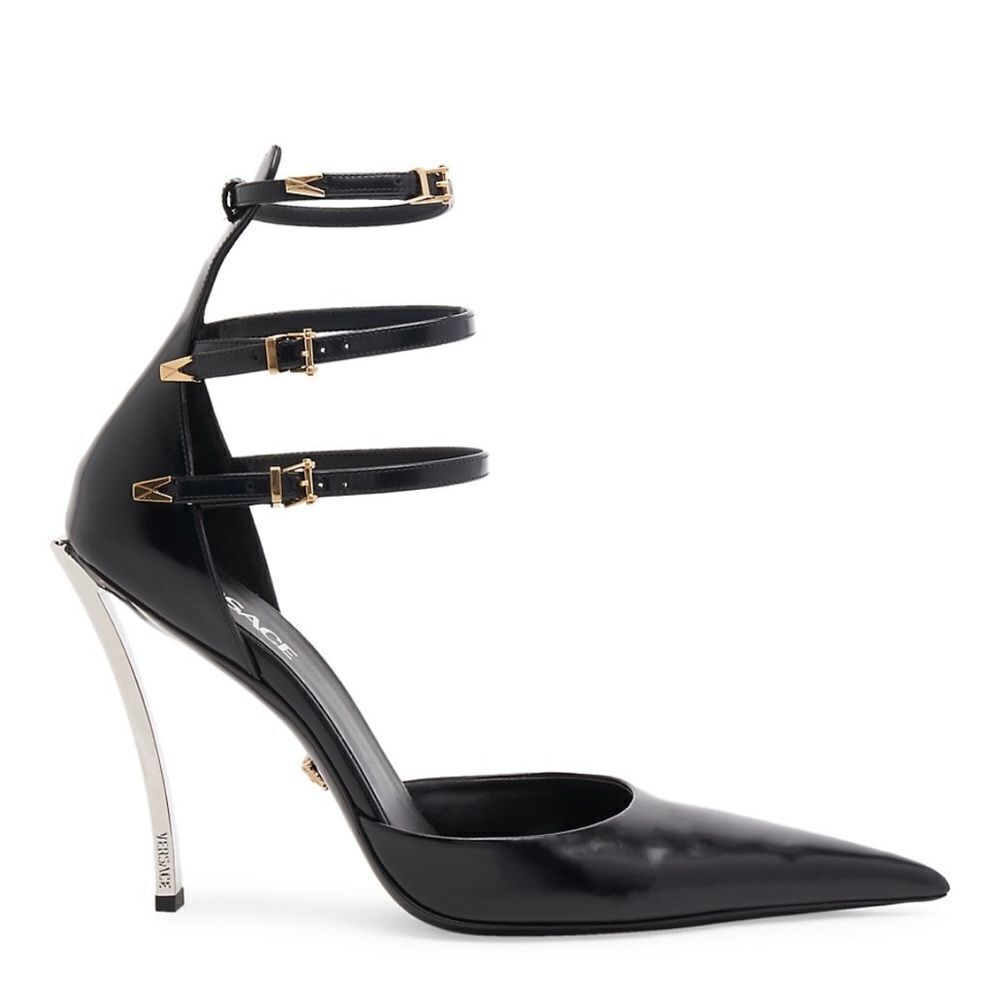 Versace Leather Sculptural-Heel Ankle-Strap Pumps